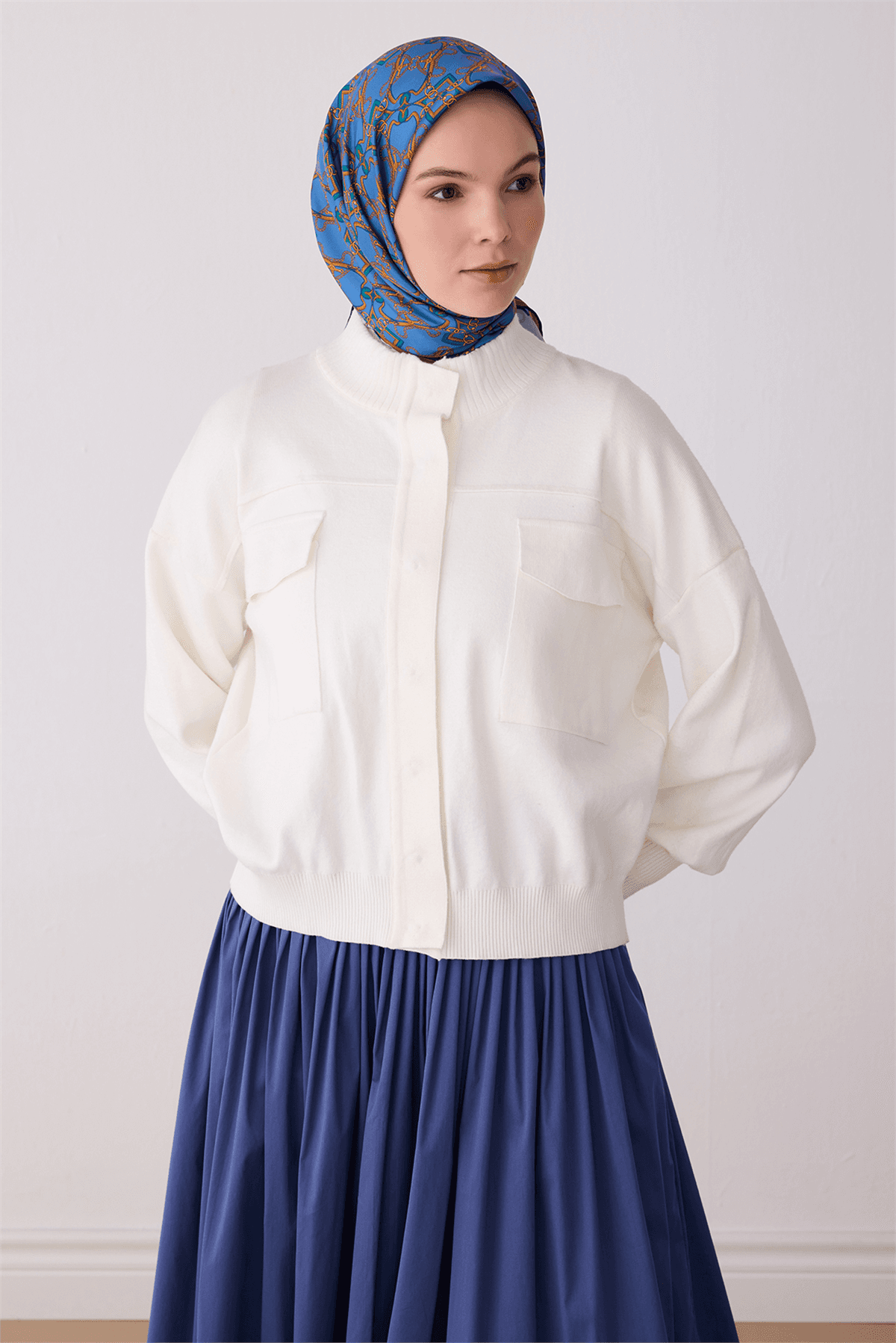 Belli %100 Twill İpek Eşarp 4328D - Mavi 1