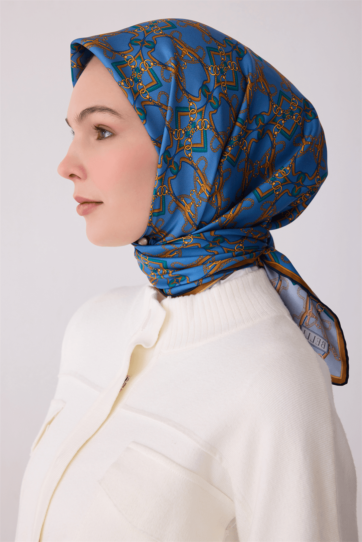 Belli %100 Twill İpek Eşarp 4328D - Mavi 2