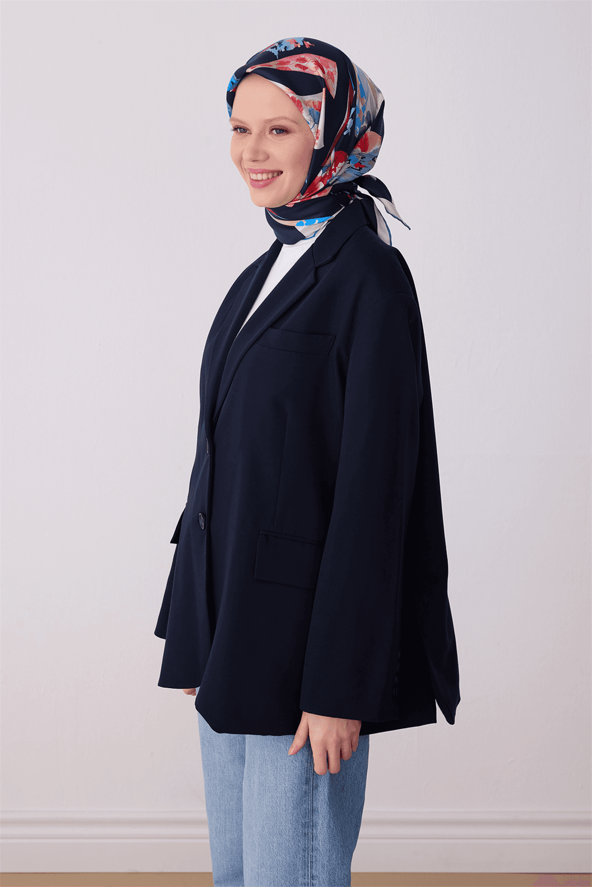 Belli %100 Twill İpek Eşarp 4316D - Lacivert