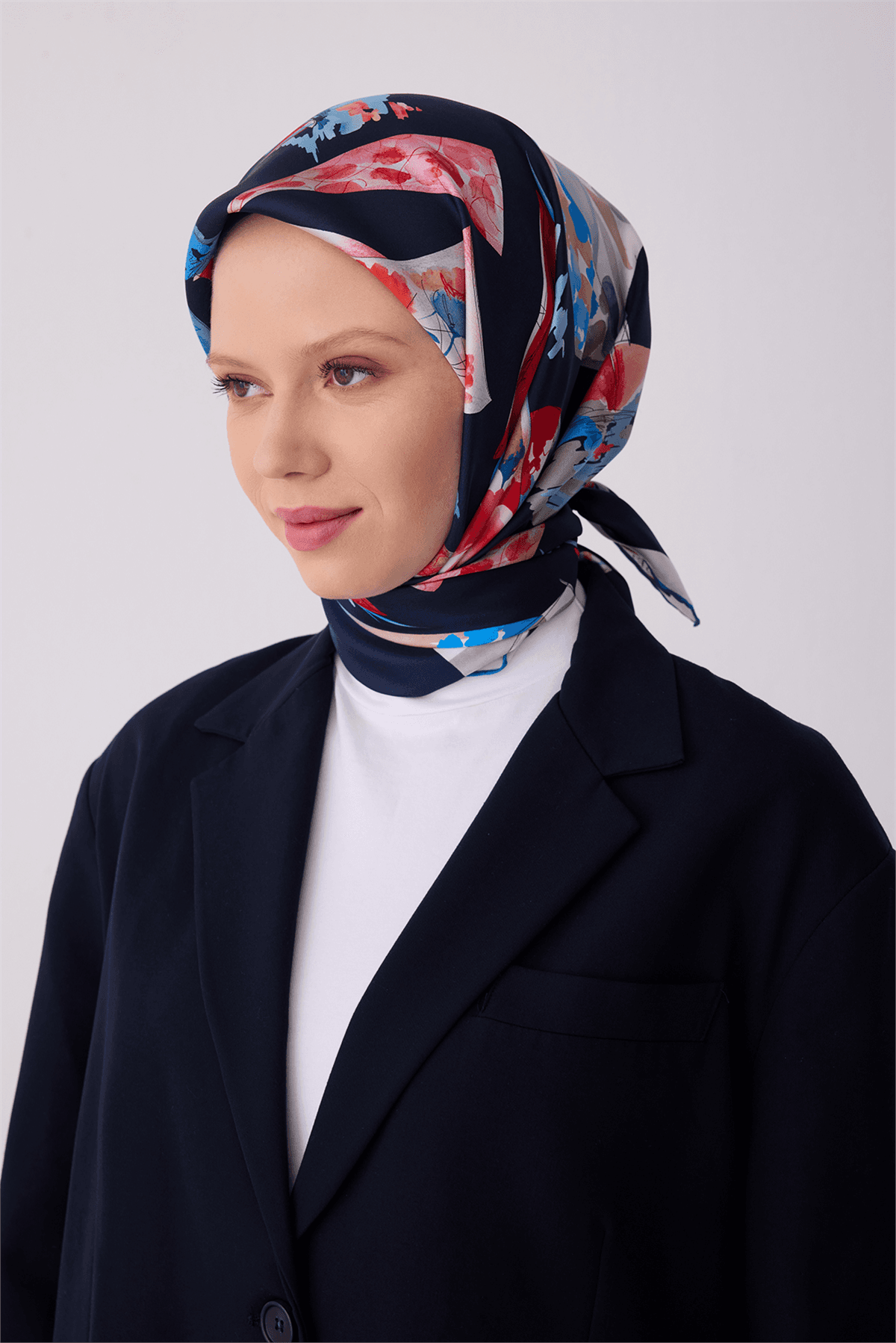 Belli %100 Twill İpek Eşarp 4316D - Lacivert 2