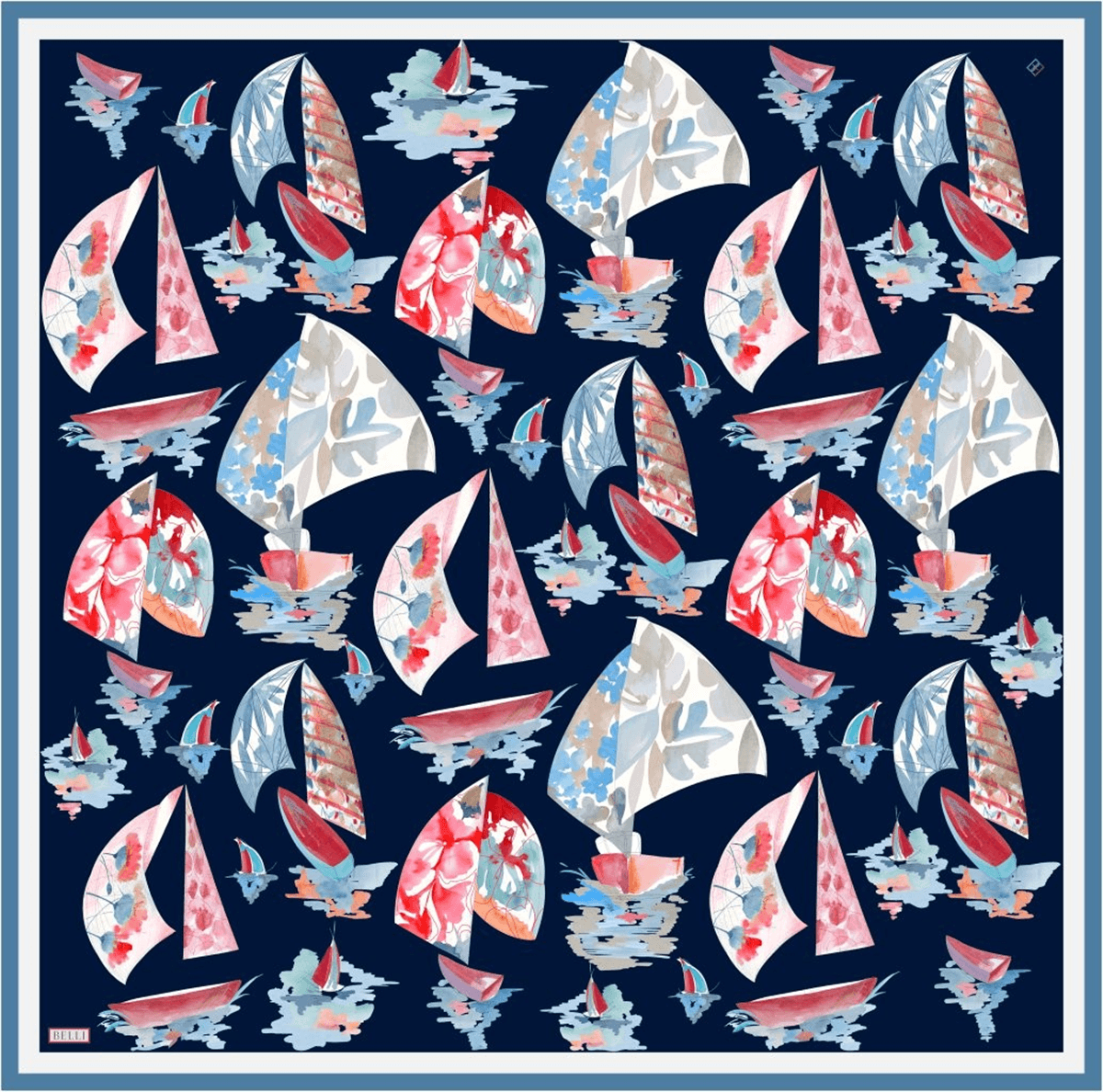 Belli %100 Twill İpek Eşarp 4316D - Lacivert 3