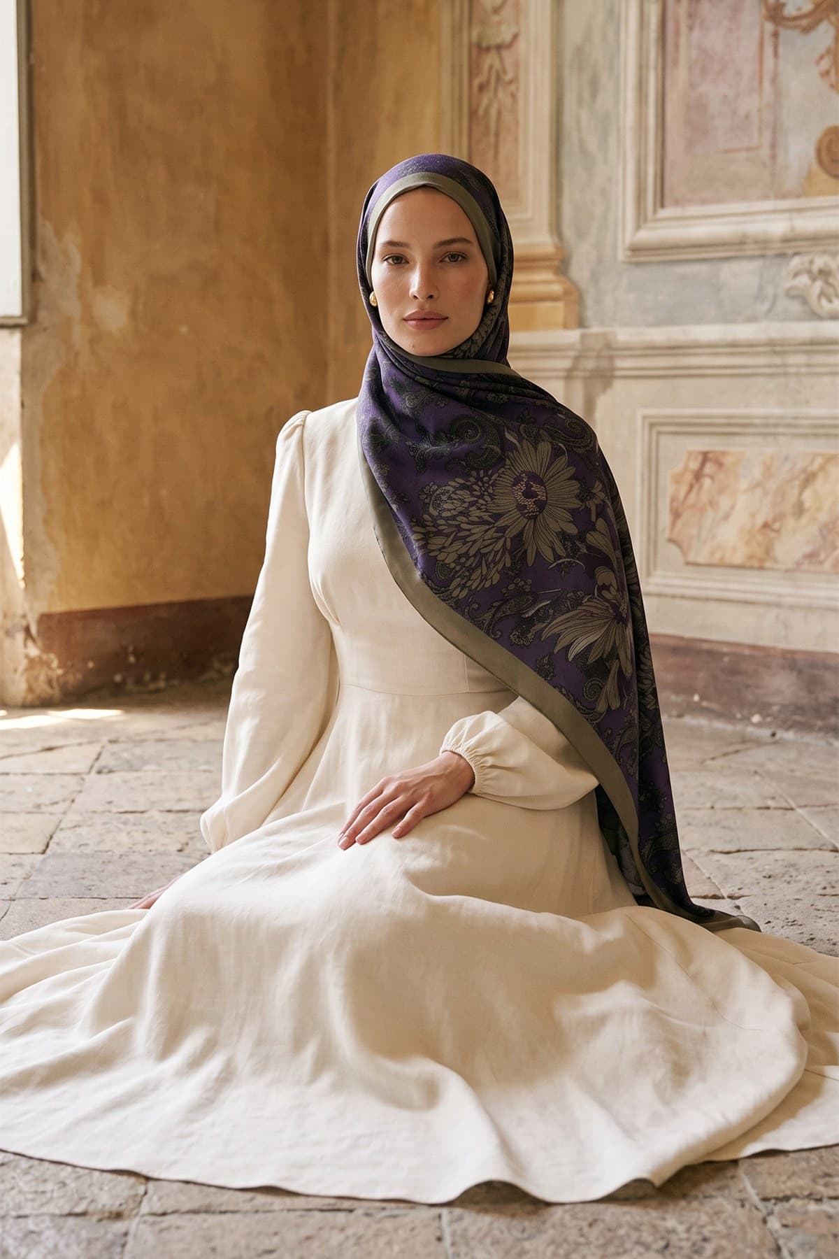 LuvènSara Desenli İpek Şal LSDG03328 - Mor