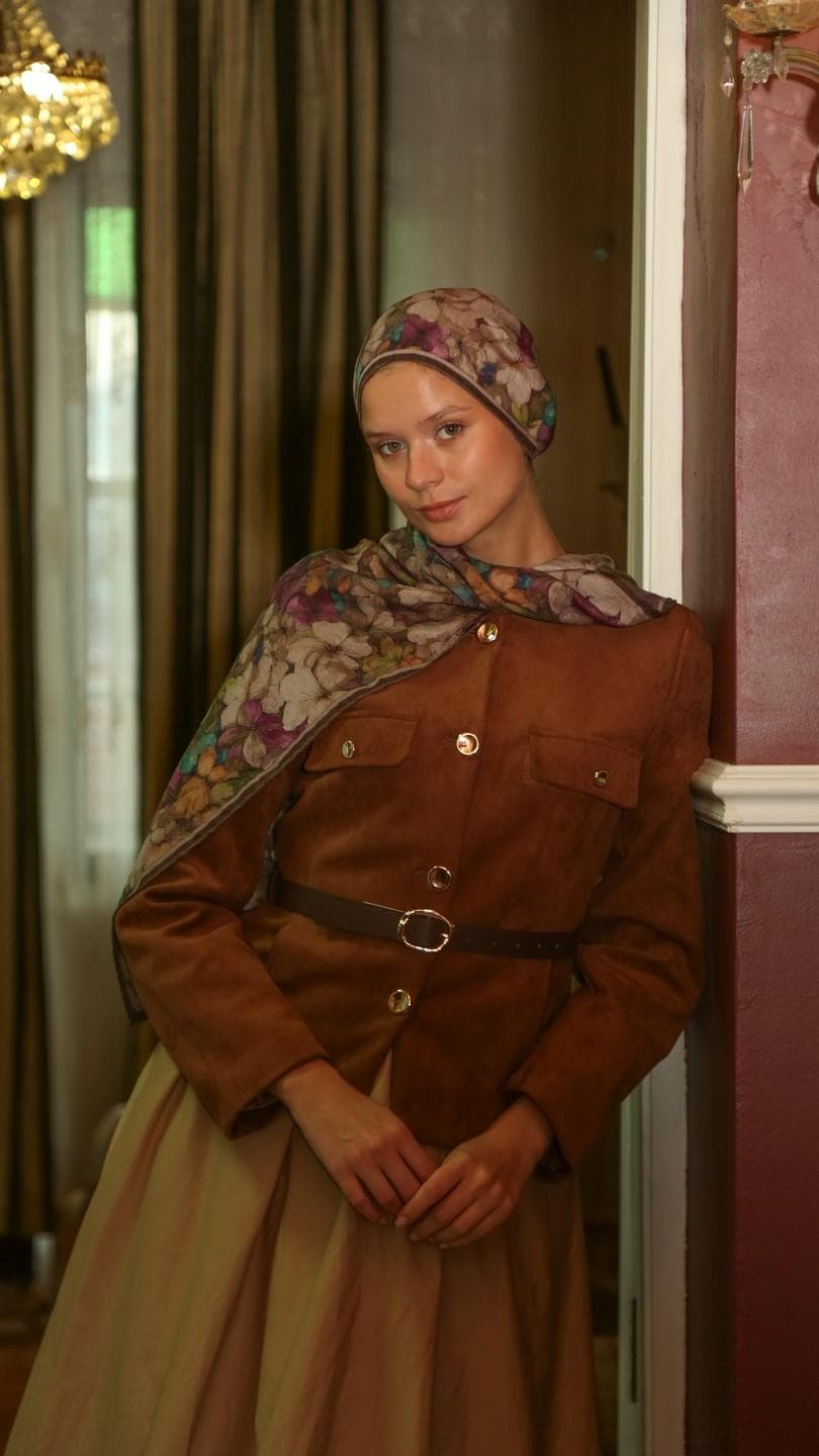 Glamouria Fiora Desen Eşarp - Kahve
