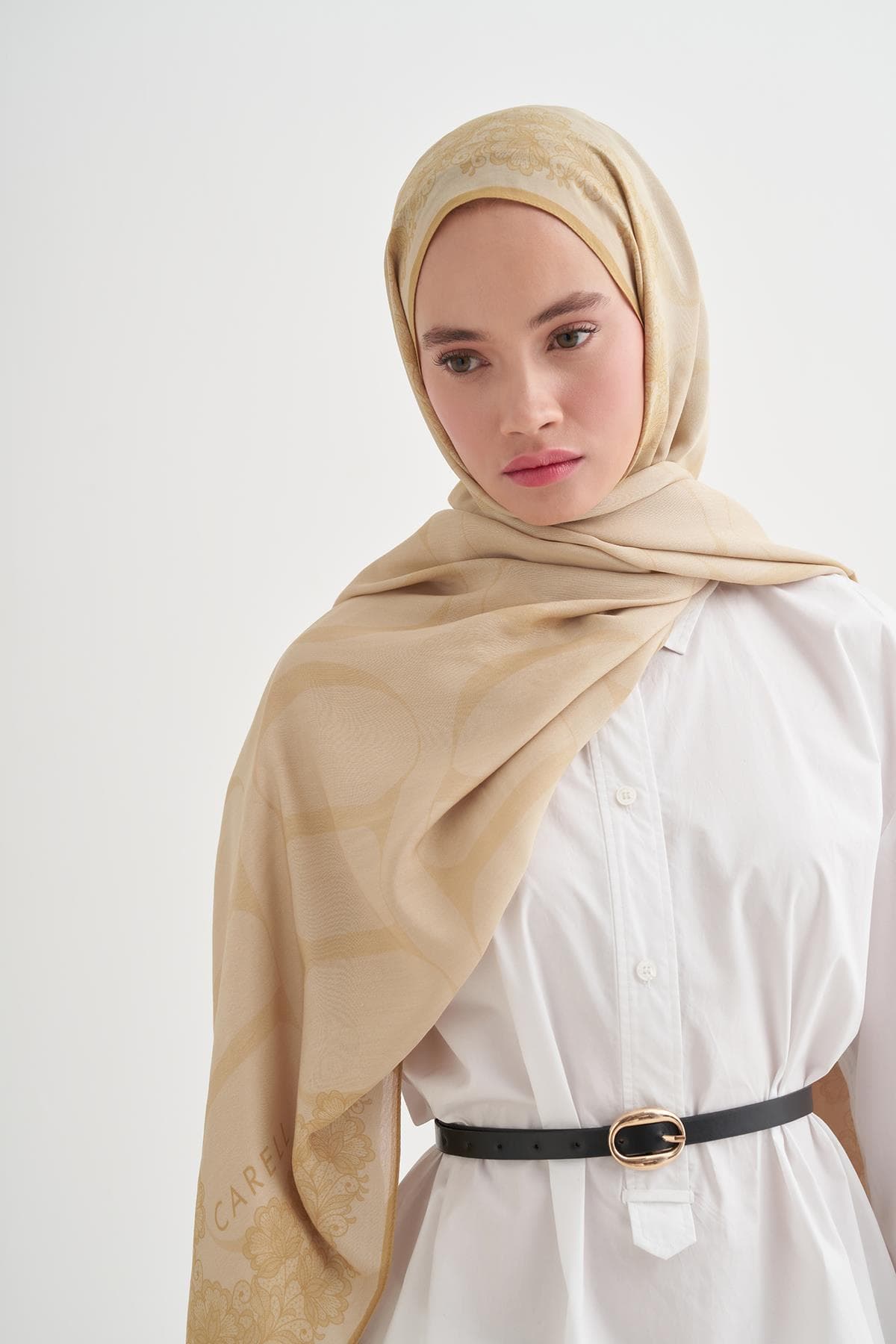 Carell Floral Monogram Floş Şal - Soft Sarı 3