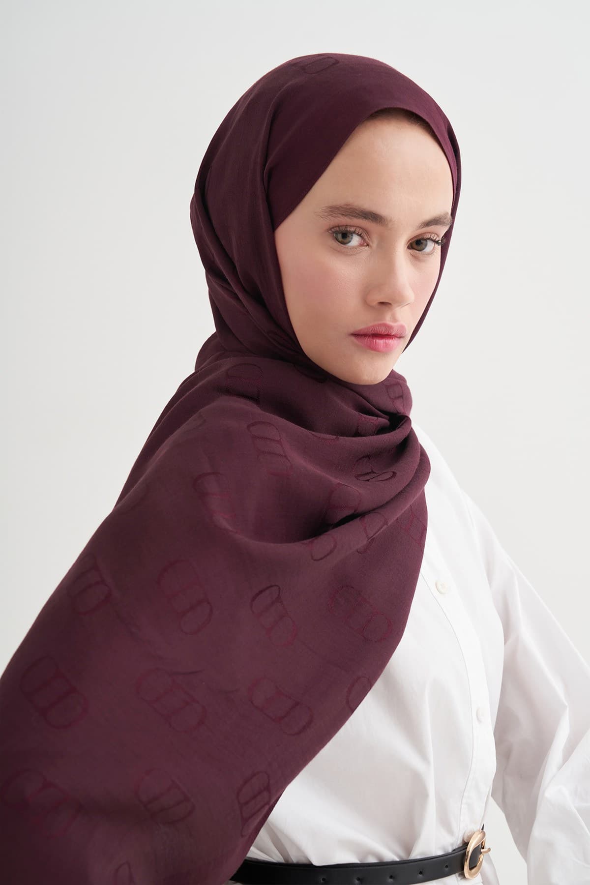 Carell Monogram Desen Liora Pamuk Şal - Cherry Bordosu 2