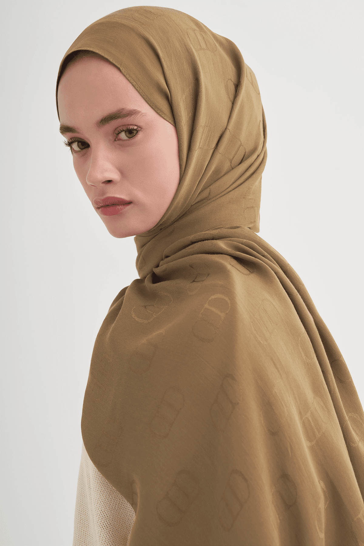 Carell Monogram Desen Liora Pamuk Şal - Hardal 2