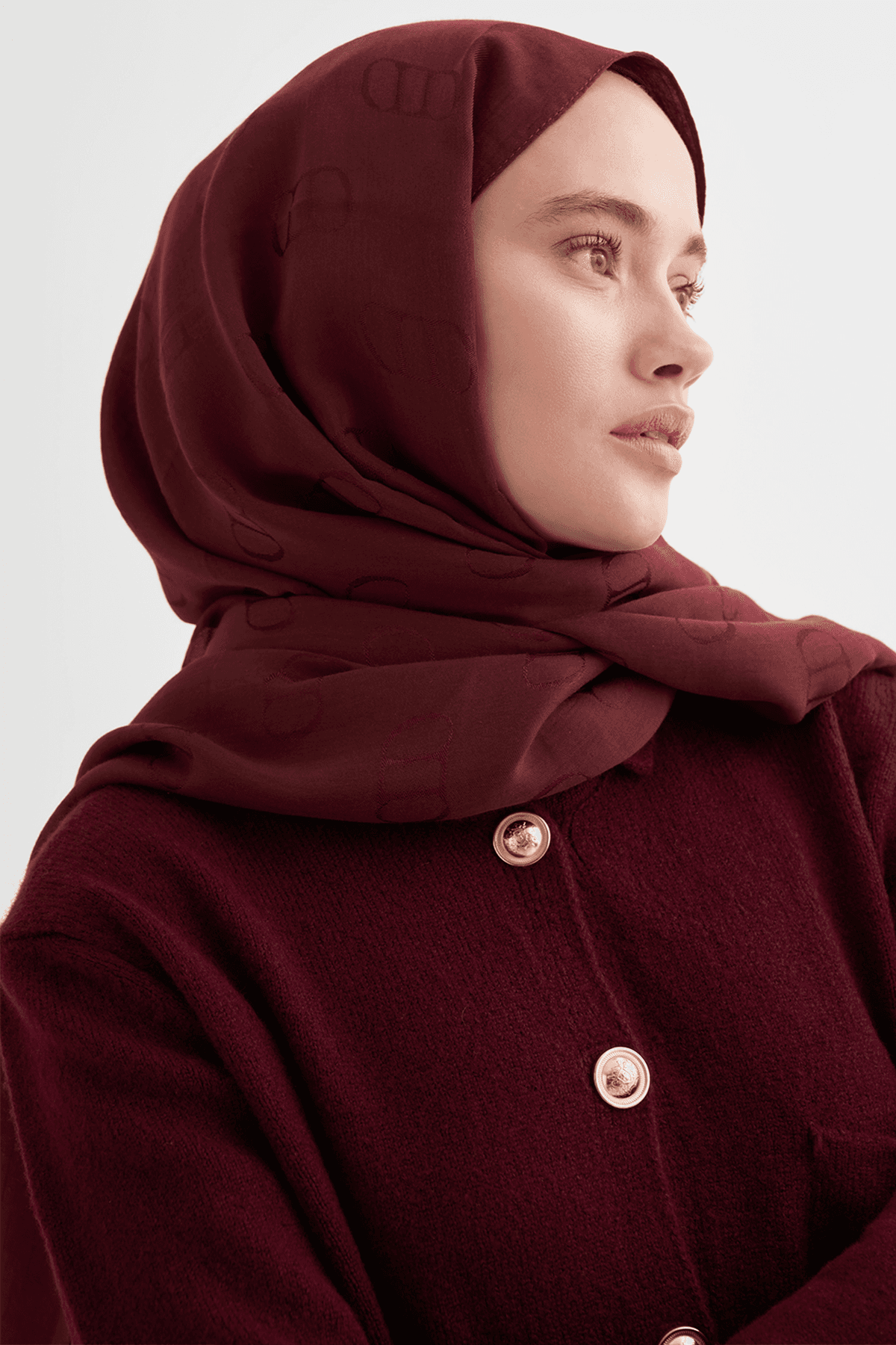 Carell Monogram Desen Liora Pamuk Şal - Bordo 1