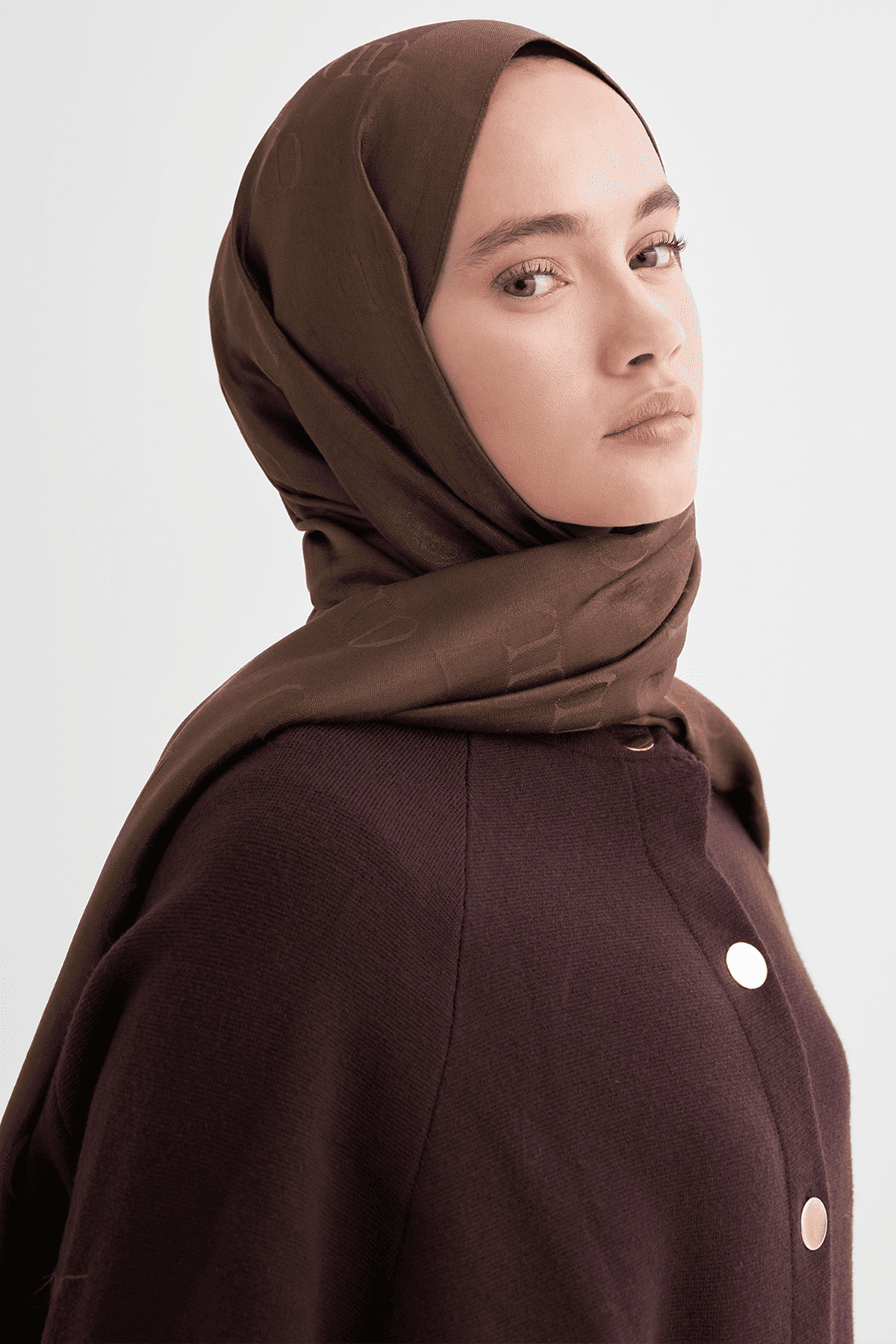 Carell Monogram Desen Liora Pamuk Şal - Mocha 1