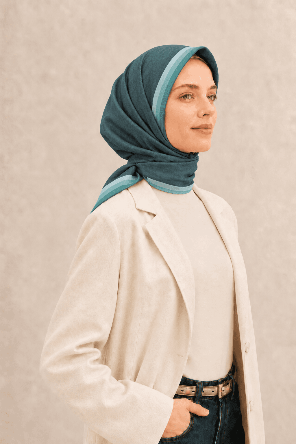 LuvénSara Bordürlü Tensel Eşarp - Turkuaz 2