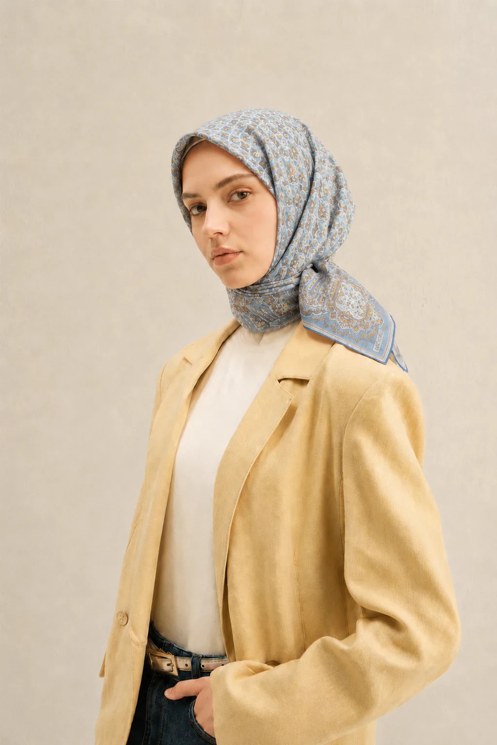Armine Saf İpek Twill Eşarp 9518D 02 - Mavi 1
