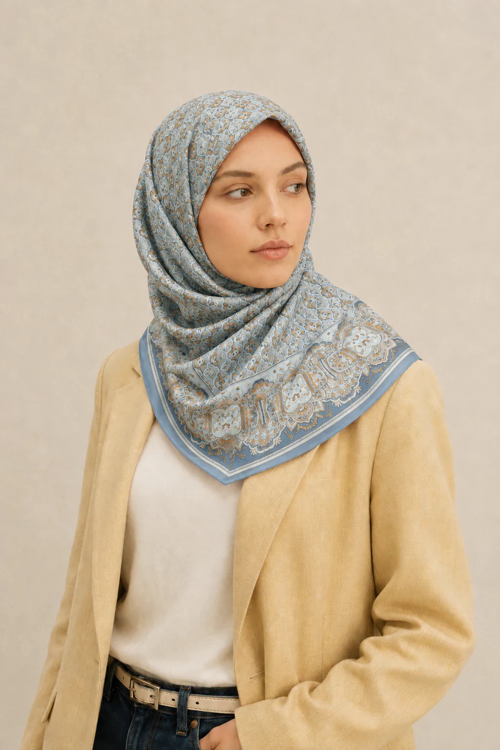 Armine Saf İpek Twill Eşarp 9518D 02 - Mavi 2