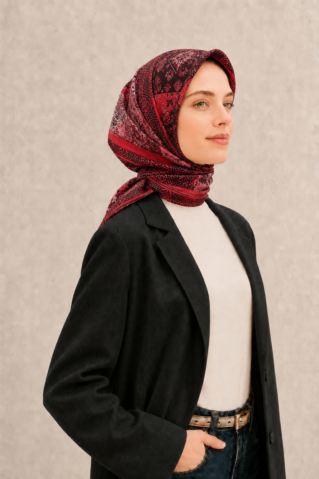 Monare Silkhome Eşarp - Etnik Patchwork - Kırmızı 2
