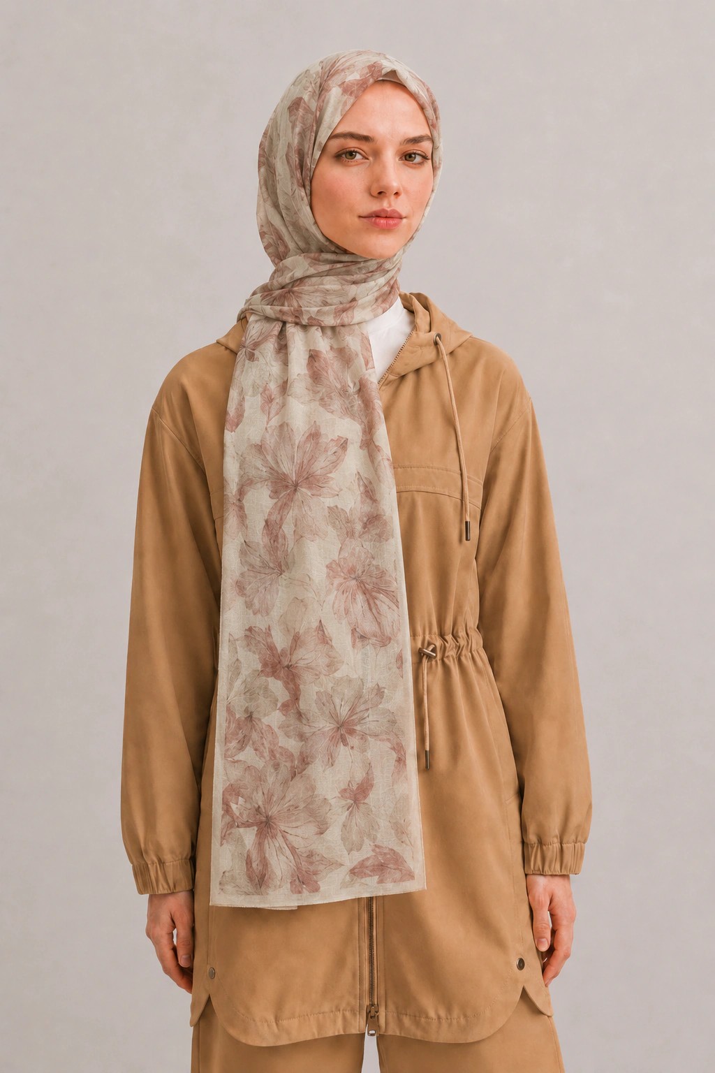 Camellia Scarf Rami Kumaş Şal - Bej 1