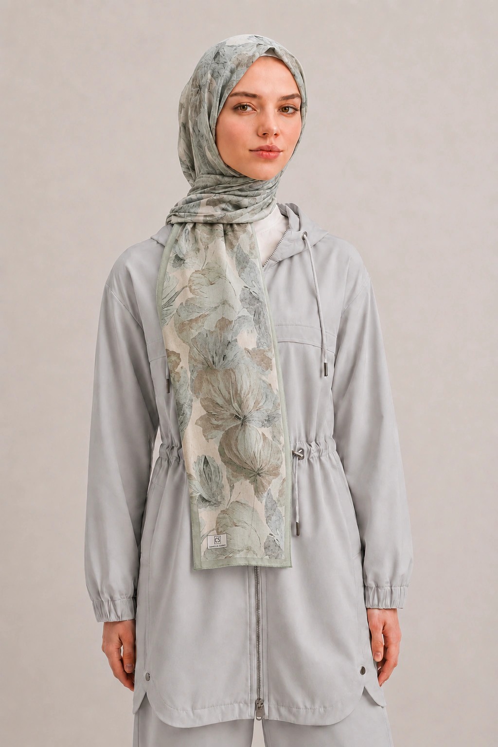 Camellia Scarf Rami Kumaş Şal - Adaçayı 1