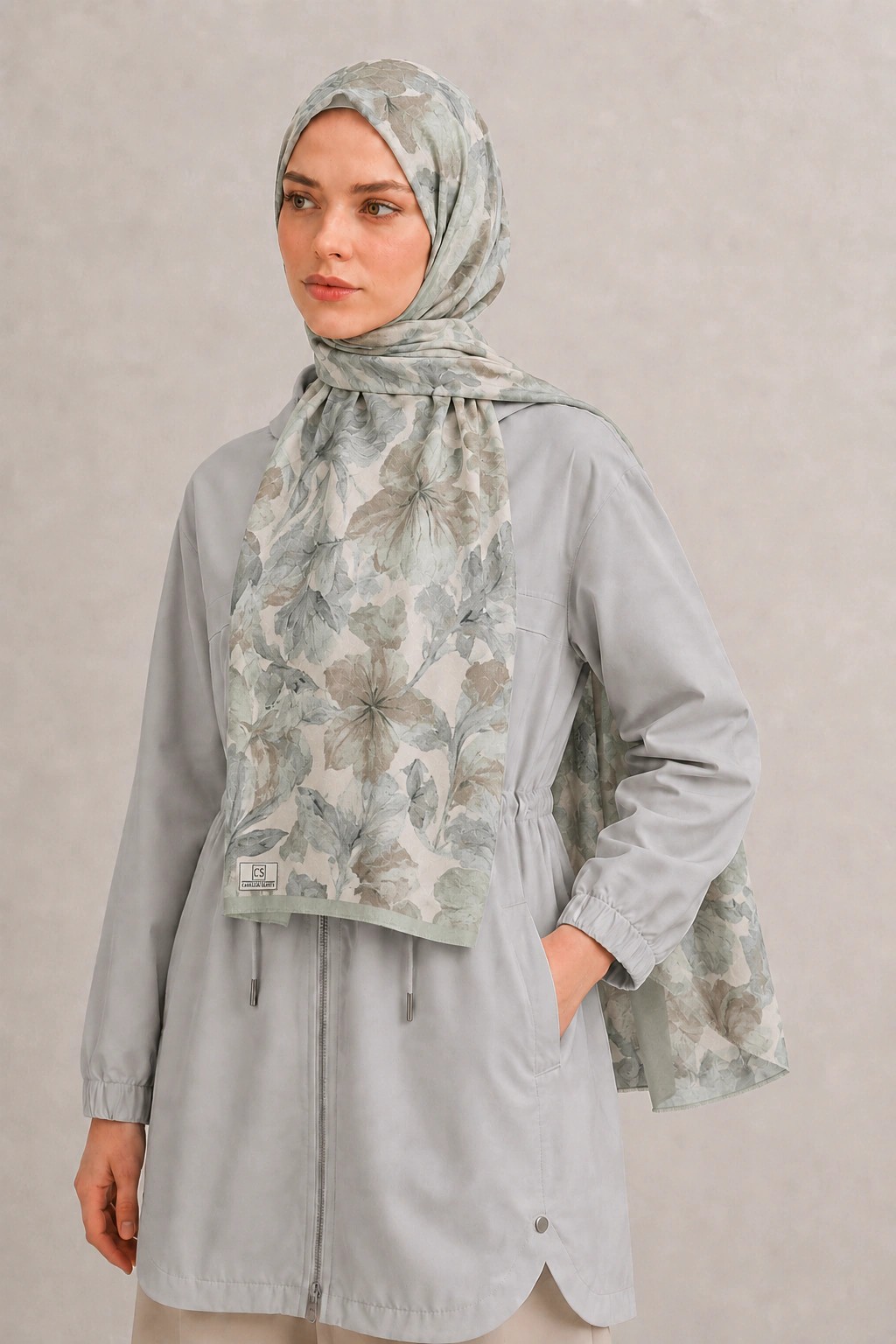 Camellia Scarf Rami Kumaş Şal - Adaçayı 2