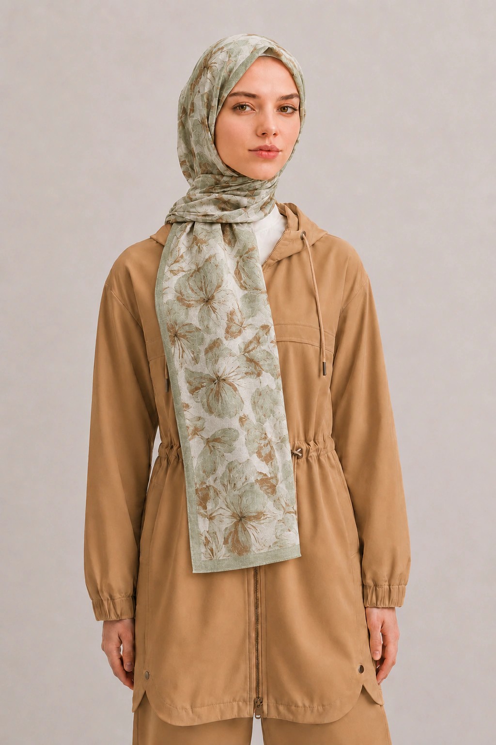 Camellia Scarf Rami Kumaş Şal - Haki 1