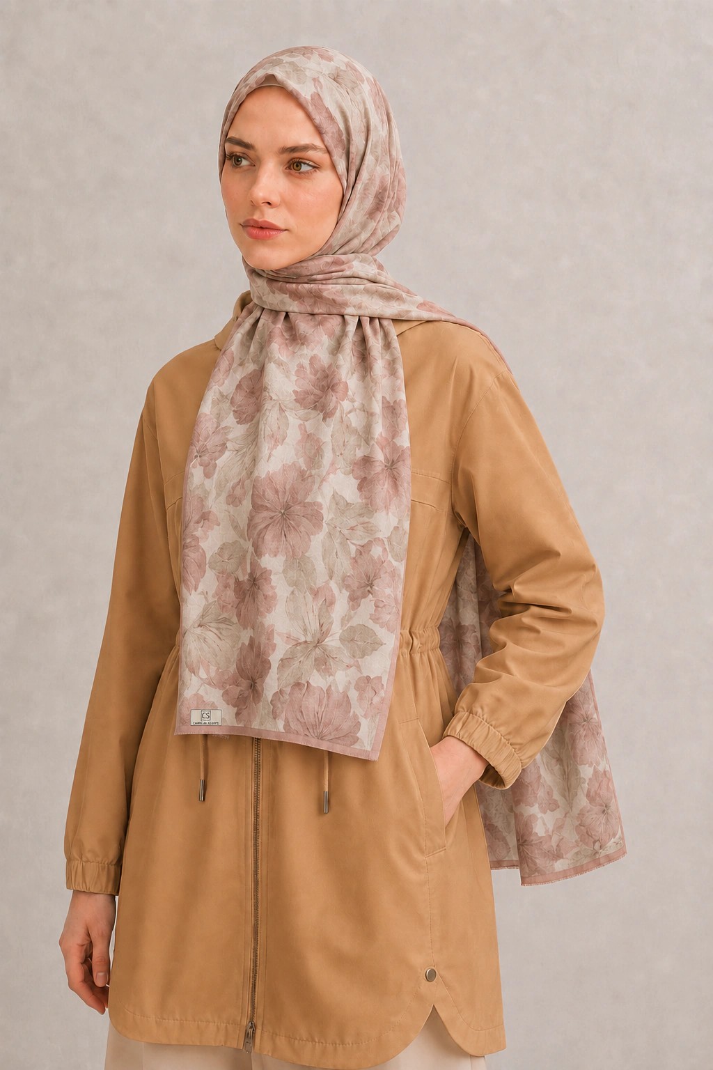 Camellia Scarf Rami Kumaş Şal - Gül Kurusu 2