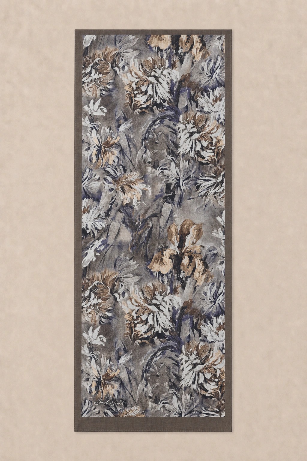 Shawl Secret Botanik Desenli Pamuk Şal - Vizon 3
