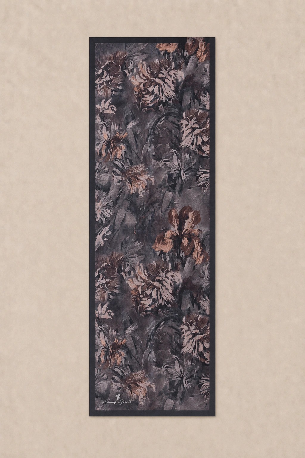 Shawl Secret Botanik Desenli Pamuk Şal - Füme 3