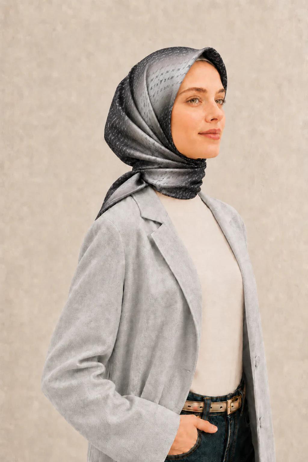 Armine Nostalji İpek Eşarp - Siyah Degrade - Siyah 2