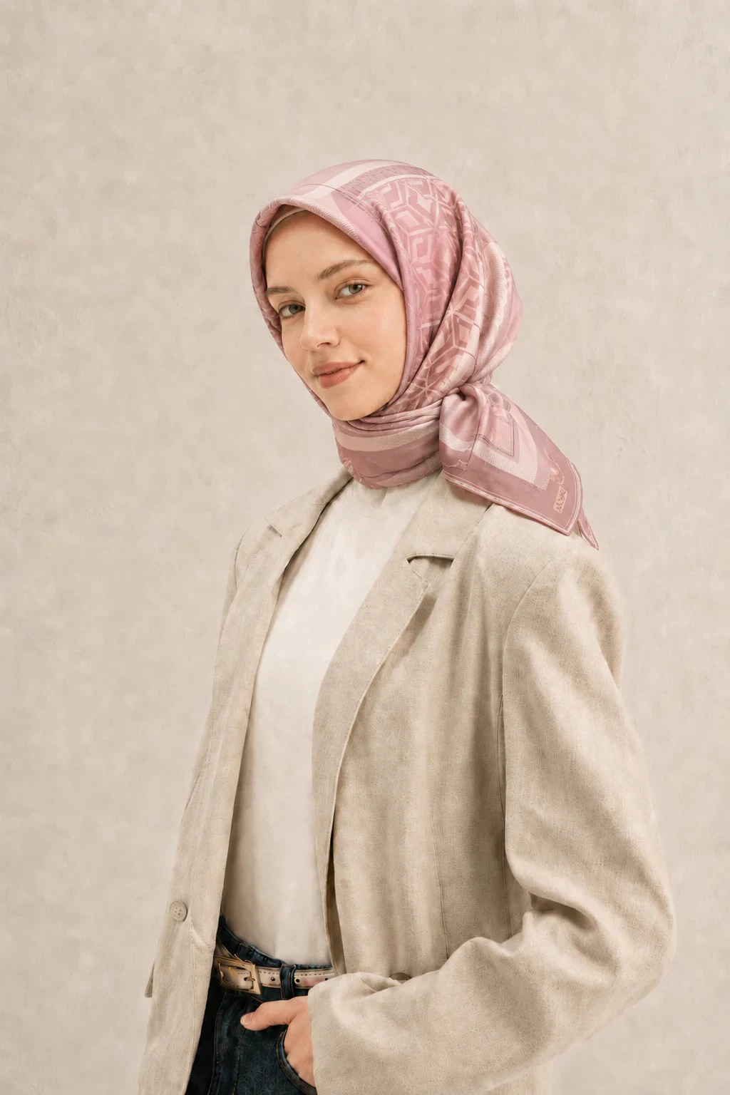 Armine Nostalji İpek Eşarp - Pudra Pembe - Pudra 1