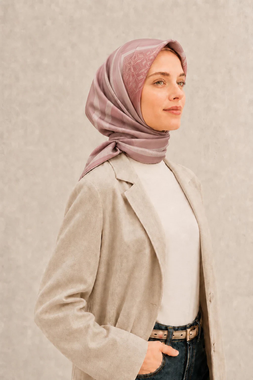 Armine Nostalji İpek Eşarp - Pudra Pembe - Pudra 2