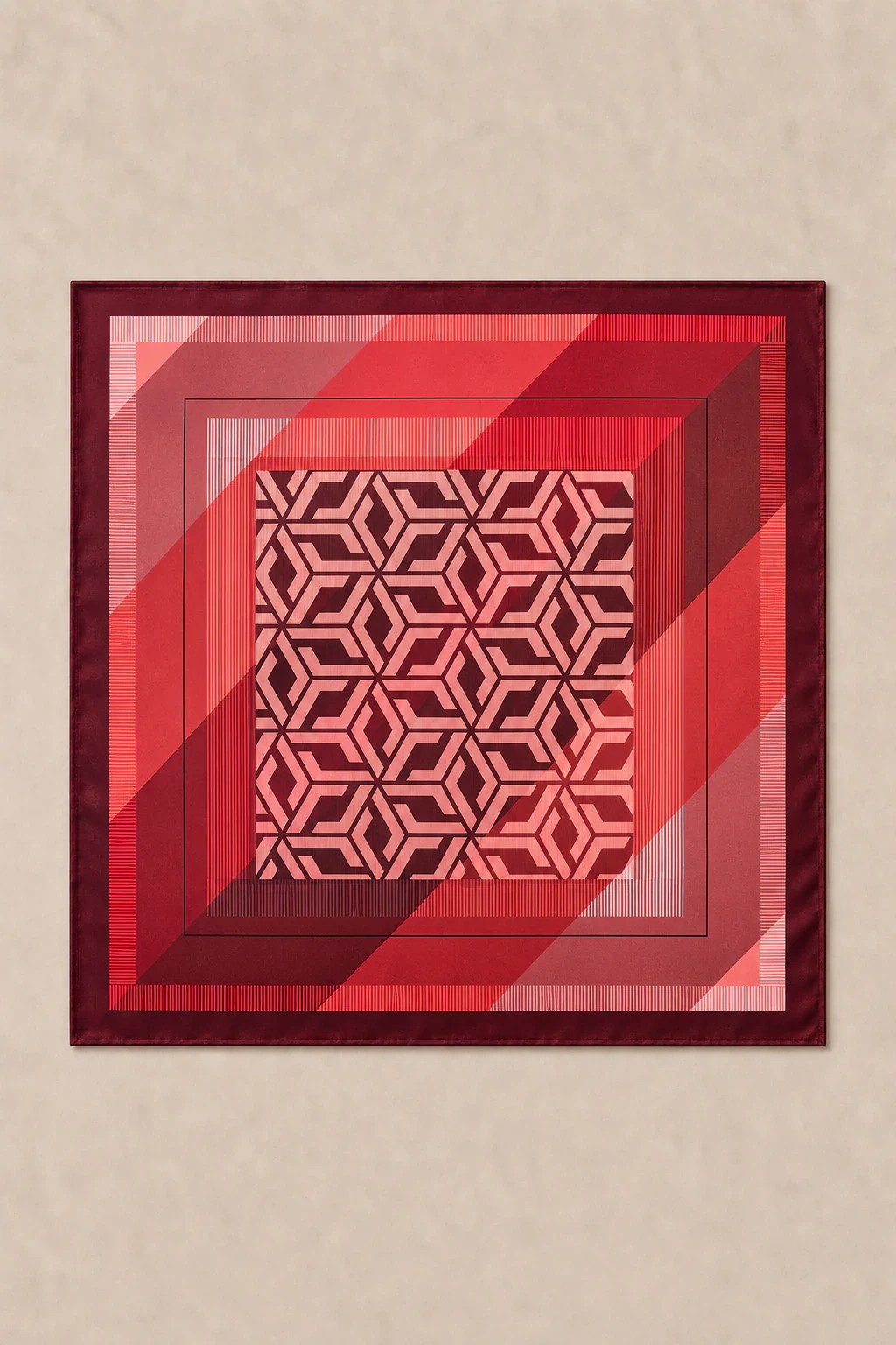 Armine Nostalji İpek Eşarp - Kırmızı Geometrik - Kırmızı 3