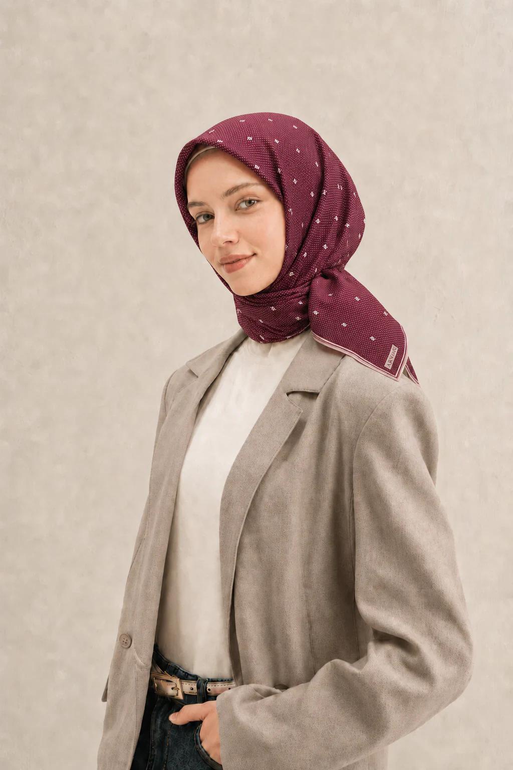 Armine Nostalji Sura İpek Eşarp 8259D - Bordo - Bordo