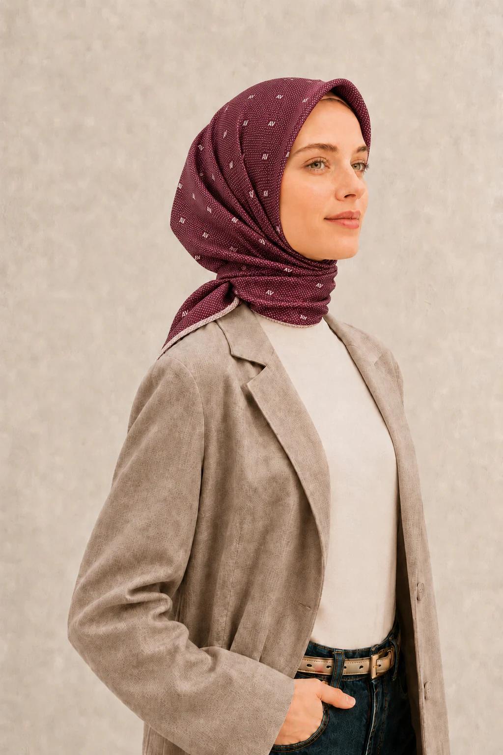 Armine Nostalji Sura İpek Eşarp 8259D - Bordo - Bordo 2