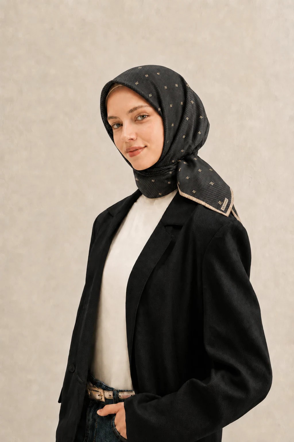 Armine Nostalji Sura İpek Eşarp 8259D - Bordo - Siyah 1