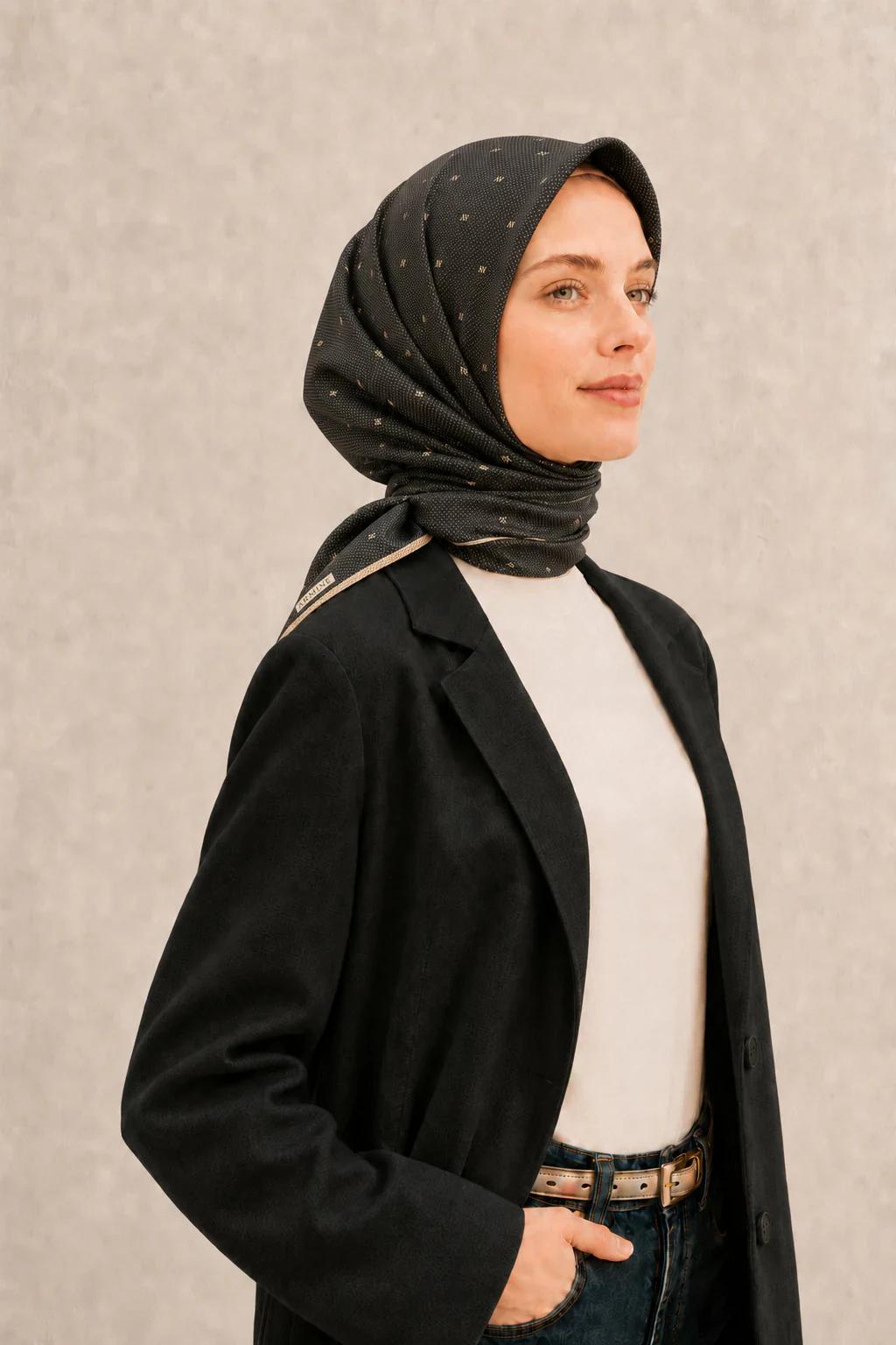 Armine Nostalji Sura İpek Eşarp 8259D - Bordo - Siyah 2