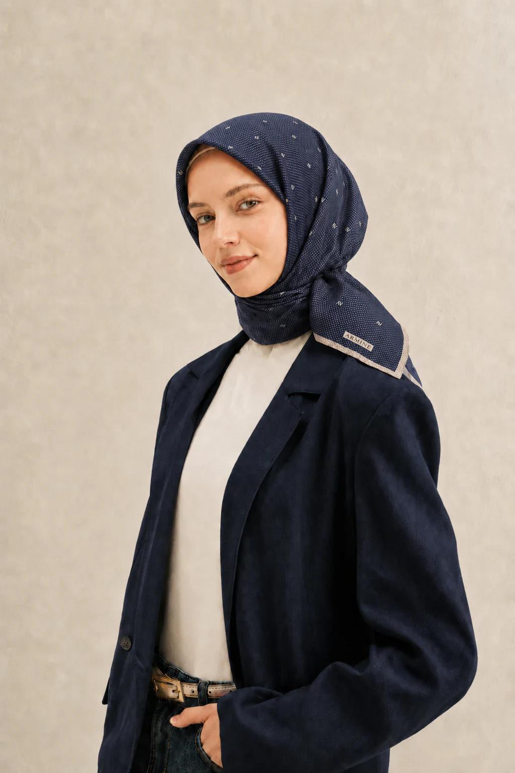Armine Nostalji Sura İpek Eşarp 8259D - Bordo - Lacivert