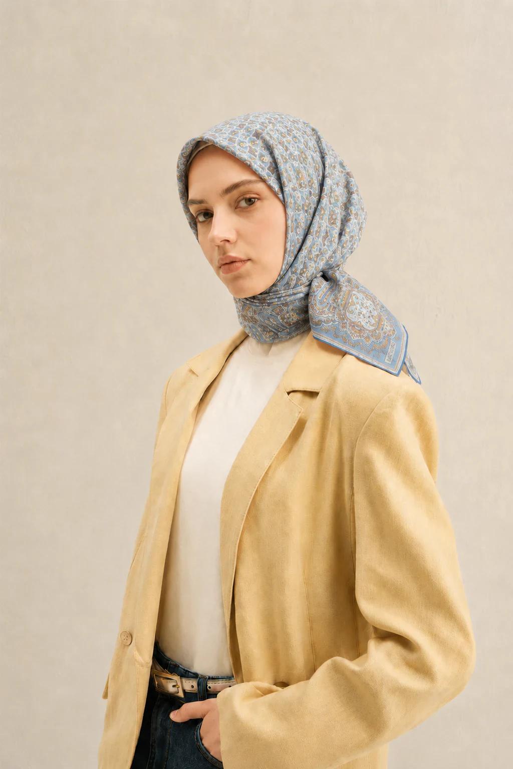 Armine Saf İpek Twill Eşarp 9518D 02 - Mavi