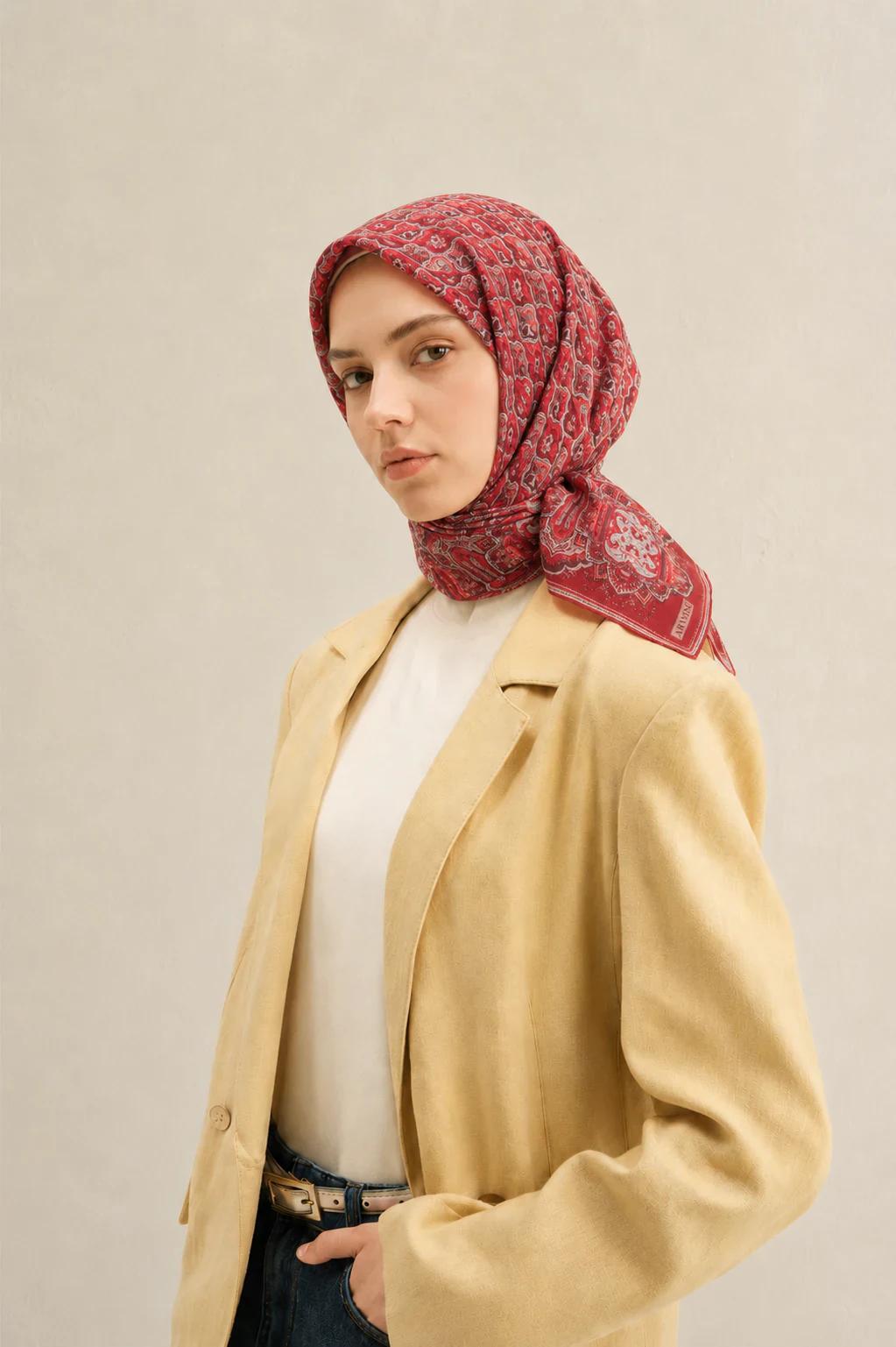 Armine Saf İpek Twill Eşarp 9518D 02 - Kırmızı
