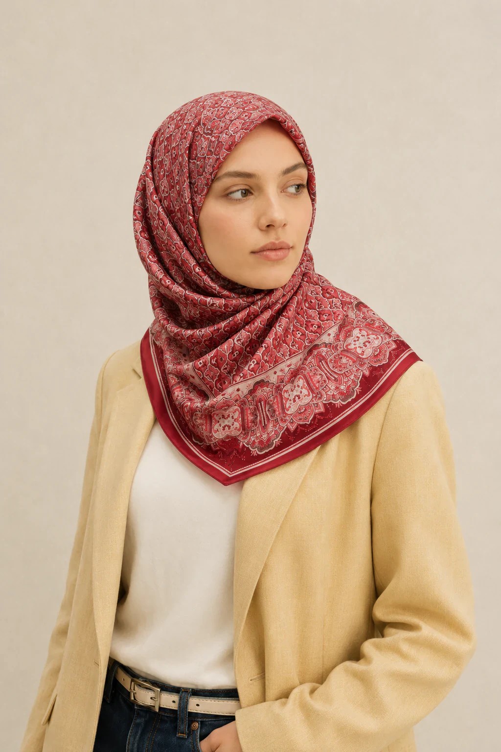 Armine Saf İpek Twill Eşarp 9518D 02 - Kırmızı 2