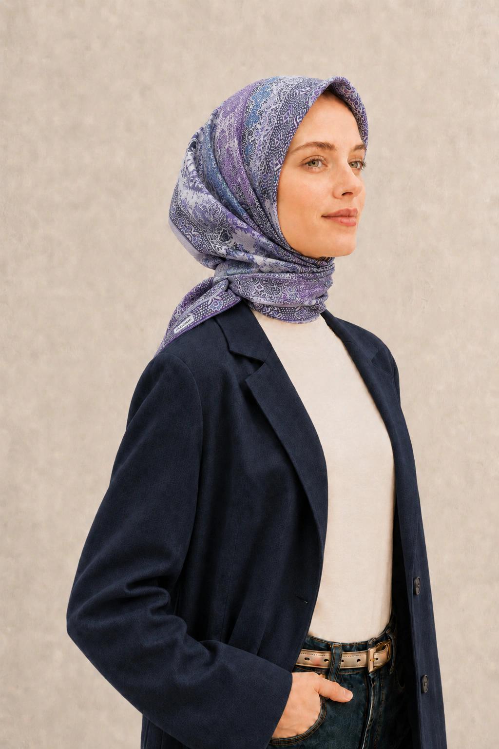 Monare Silkhome Eşarp - Etnik Patchwork - Mor 2