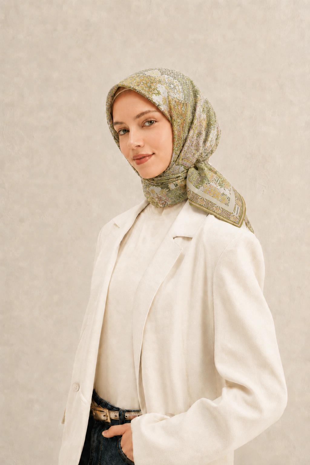 Monare Silkhome Eşarp - Etnik Patchwork - Açık Yeşil