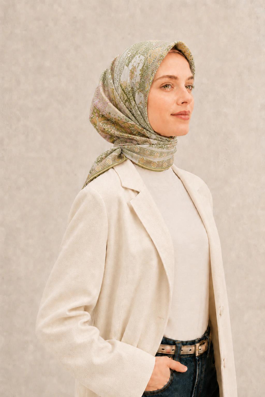 Monare Silkhome Eşarp - Etnik Patchwork - Açık Yeşil 2