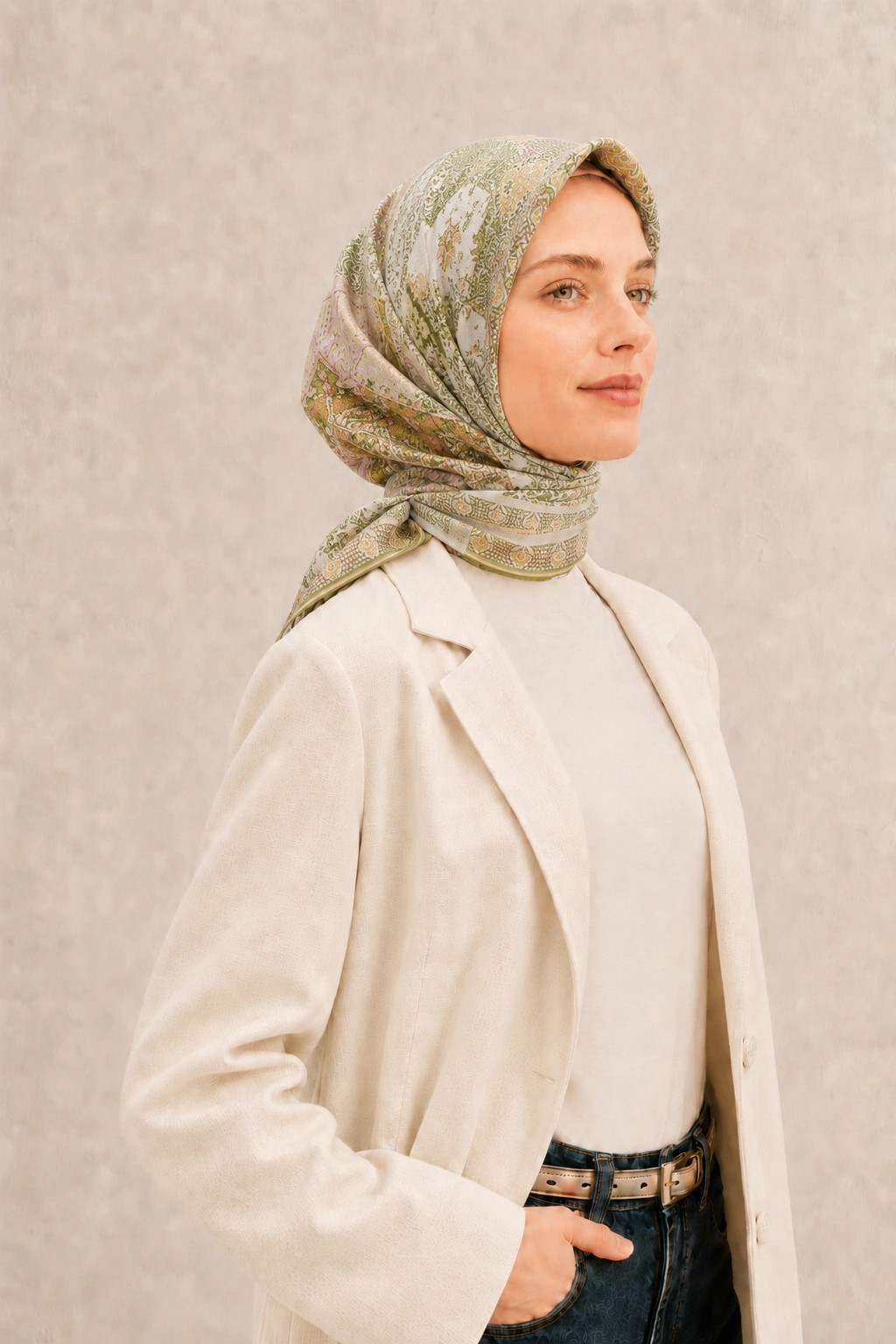 Monare Silkhome Eşarp - Etnik Patchwork - Açık Yeşil 2