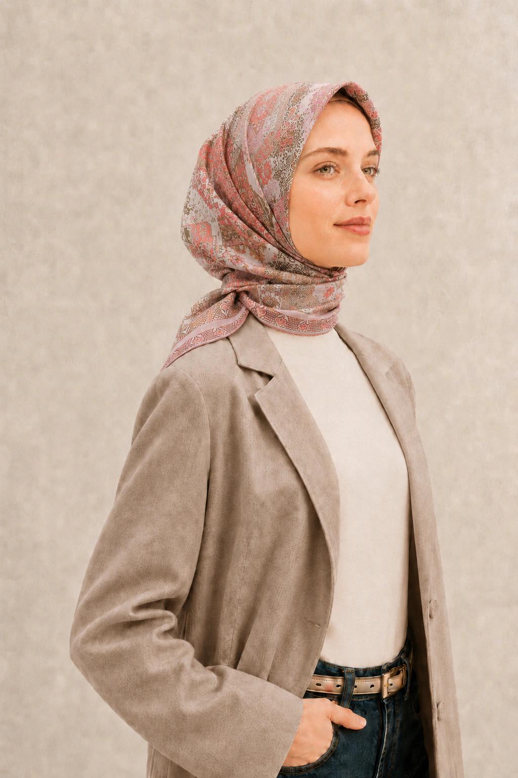 Monare Silkhome Eşarp - Etnik Patchwork - Somon 2