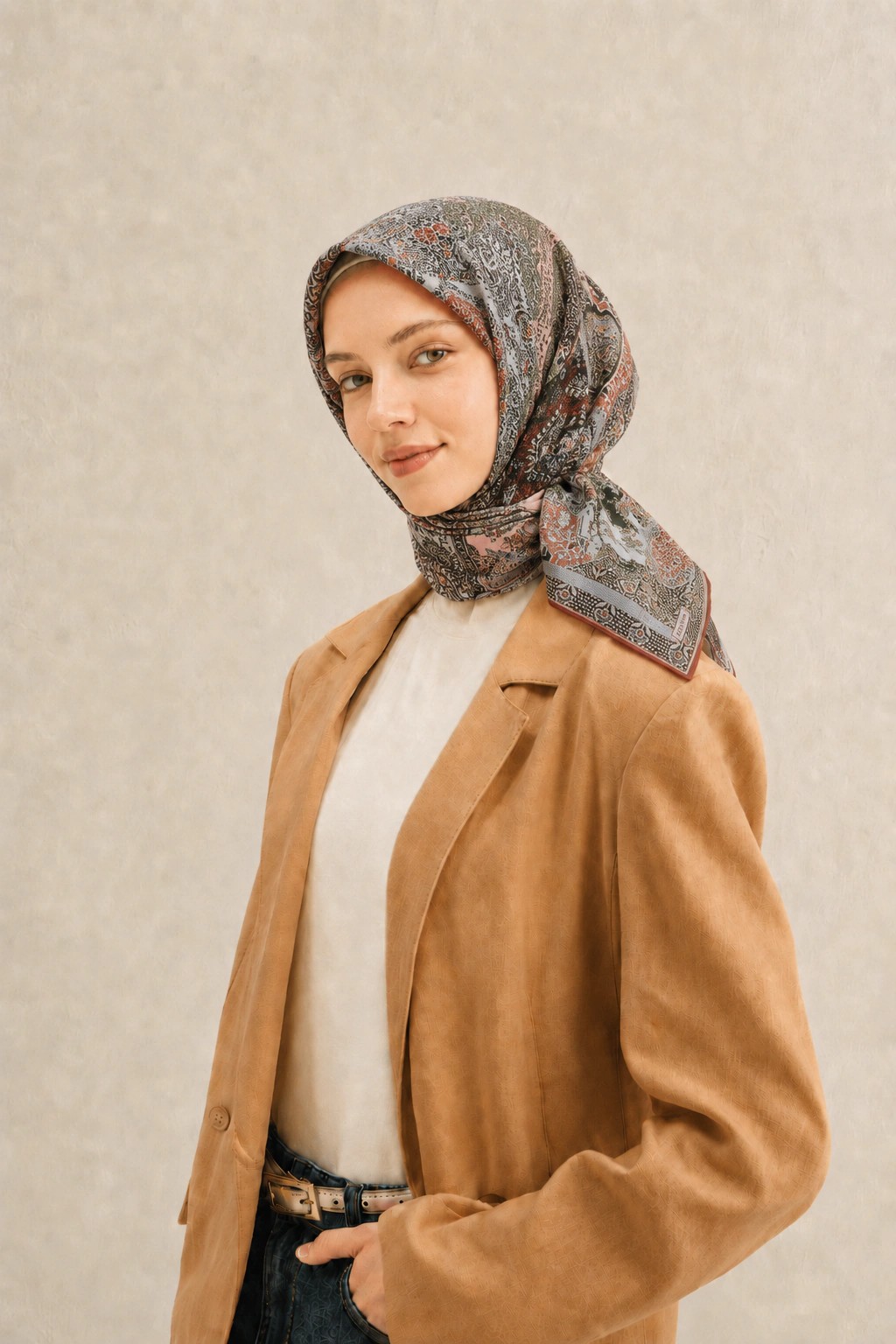 Monare Silkhome Eşarp - Etnik Patchwork - Kiremit Gri 1