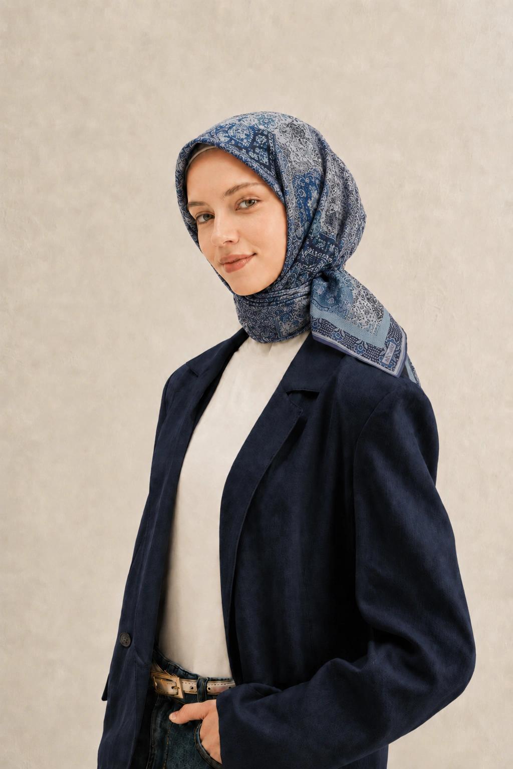 Monare Silkhome Eşarp - Etnik Patchwork - İndigo Mavi