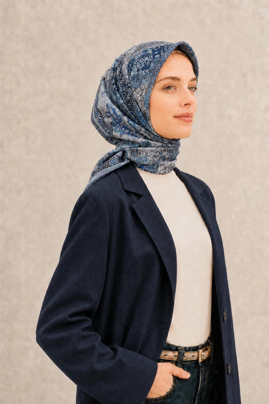 Monare Silkhome Eşarp - Etnik Patchwork - İndigo Mavi 2