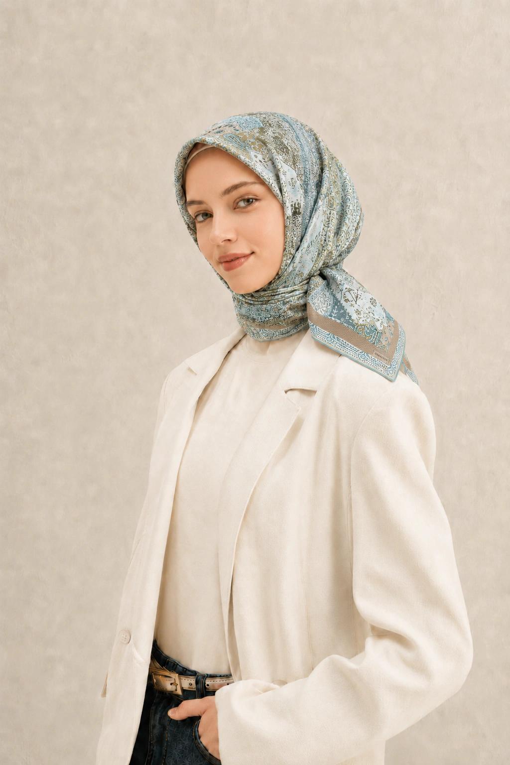 Monare Silkhome Eşarp - Etnik Patchwork - Su Yeşili