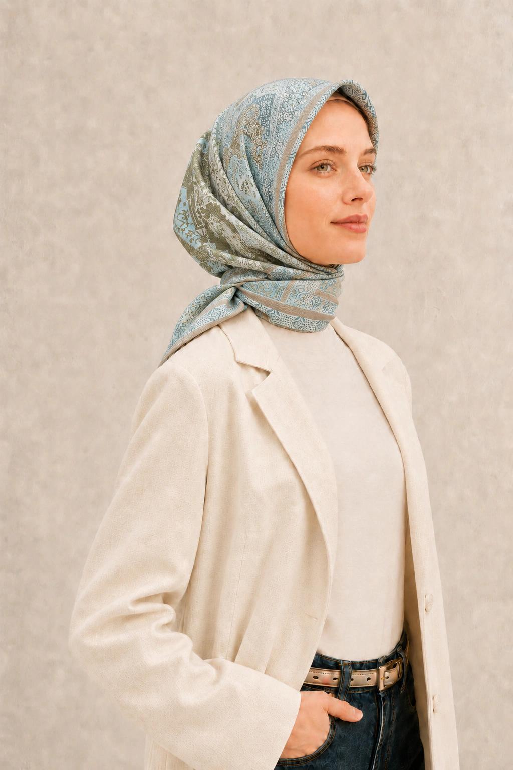 Monare Silkhome Eşarp - Etnik Patchwork - Su Yeşili 2
