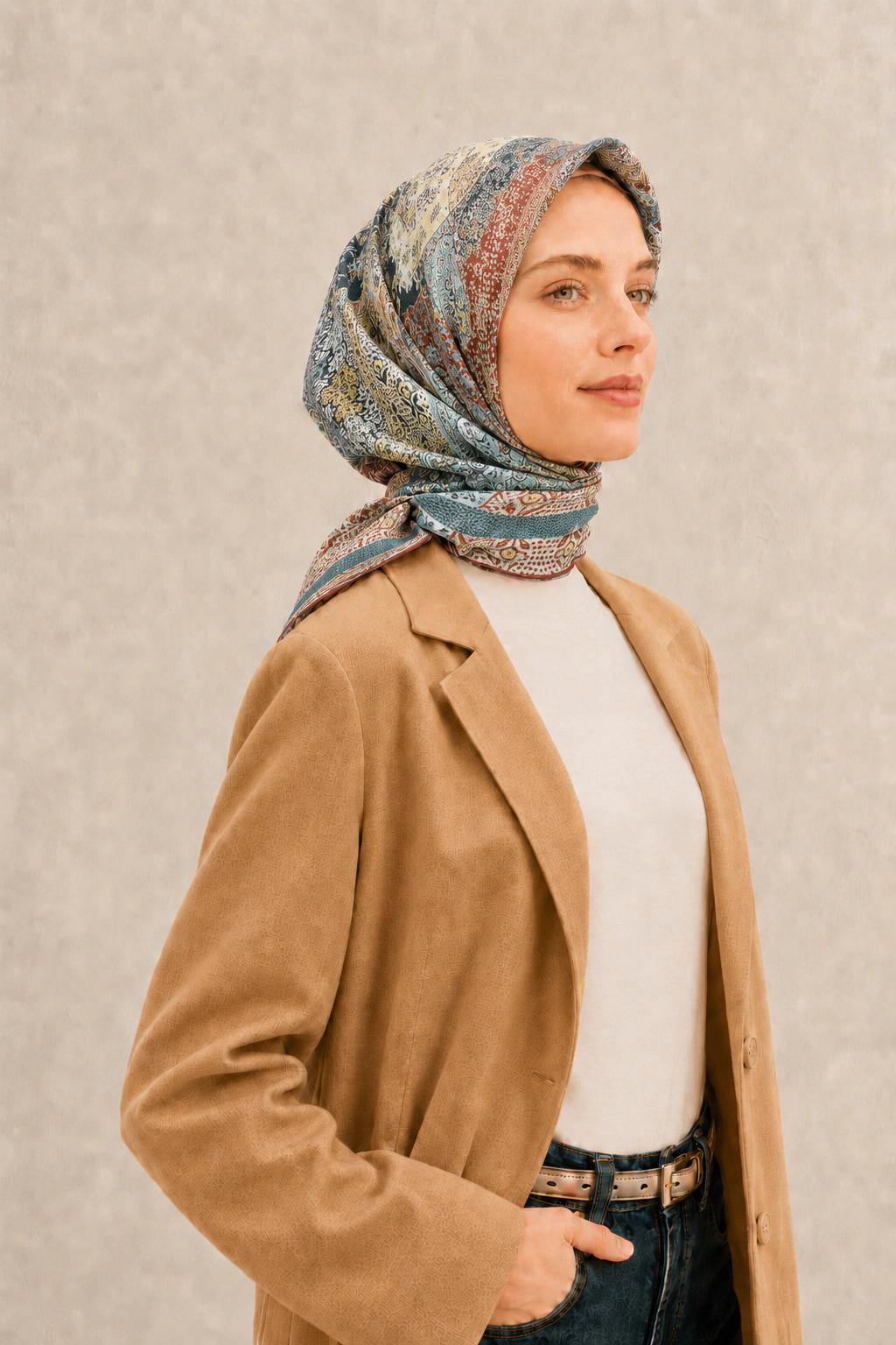 Monare Silkhome Eşarp - Etnik Patchwork - Petrol 2