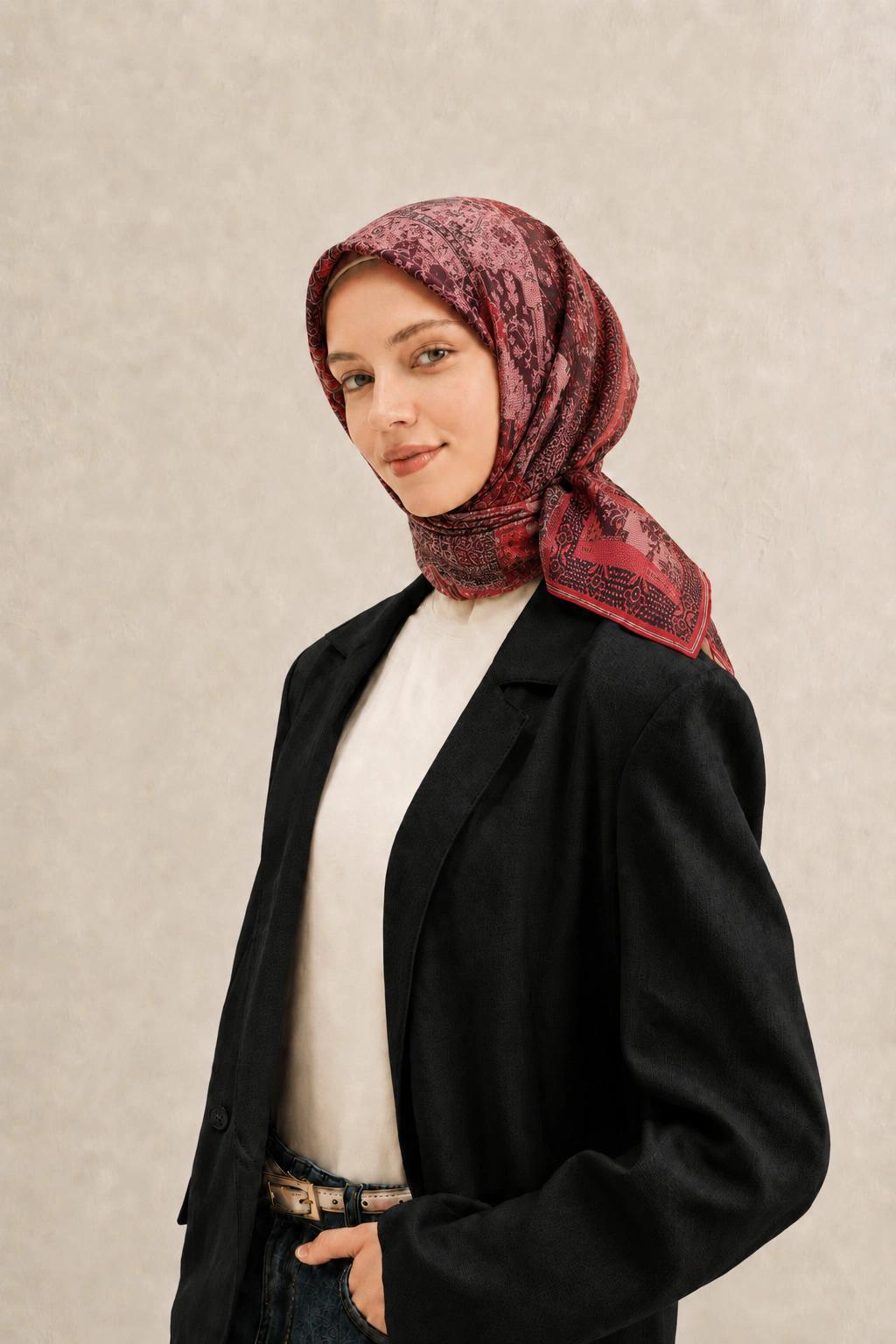 Monare Silkhome Eşarp - Etnik Patchwork - Kırmızı