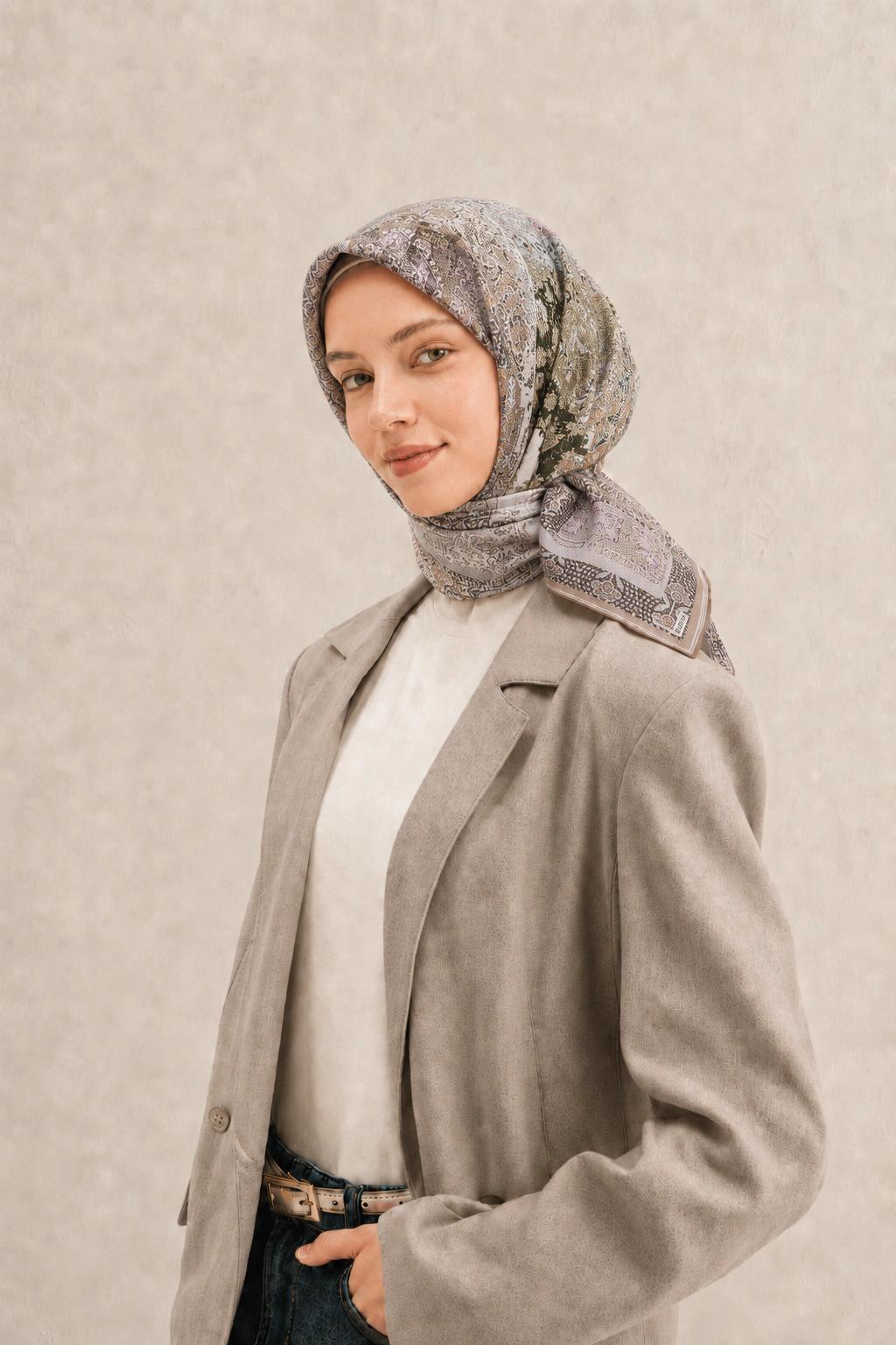 Monare Silkhome Eşarp - Etnik Patchwork - Vizon