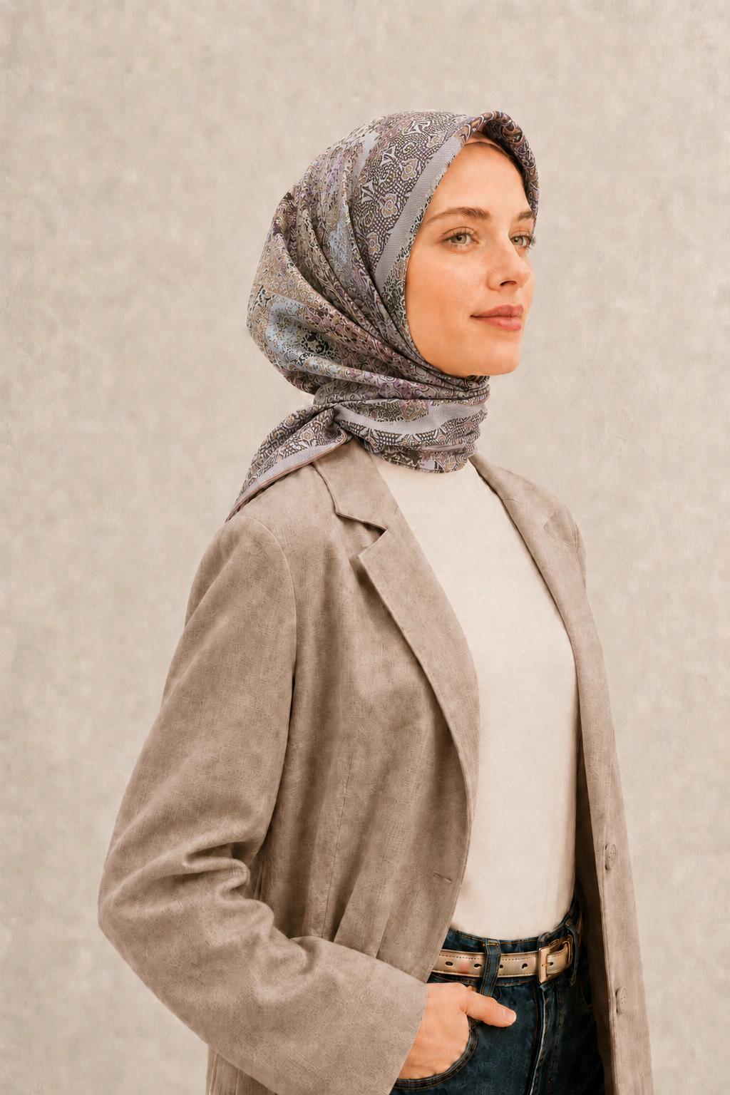 Monare Silkhome Eşarp - Etnik Patchwork - Vizon 2