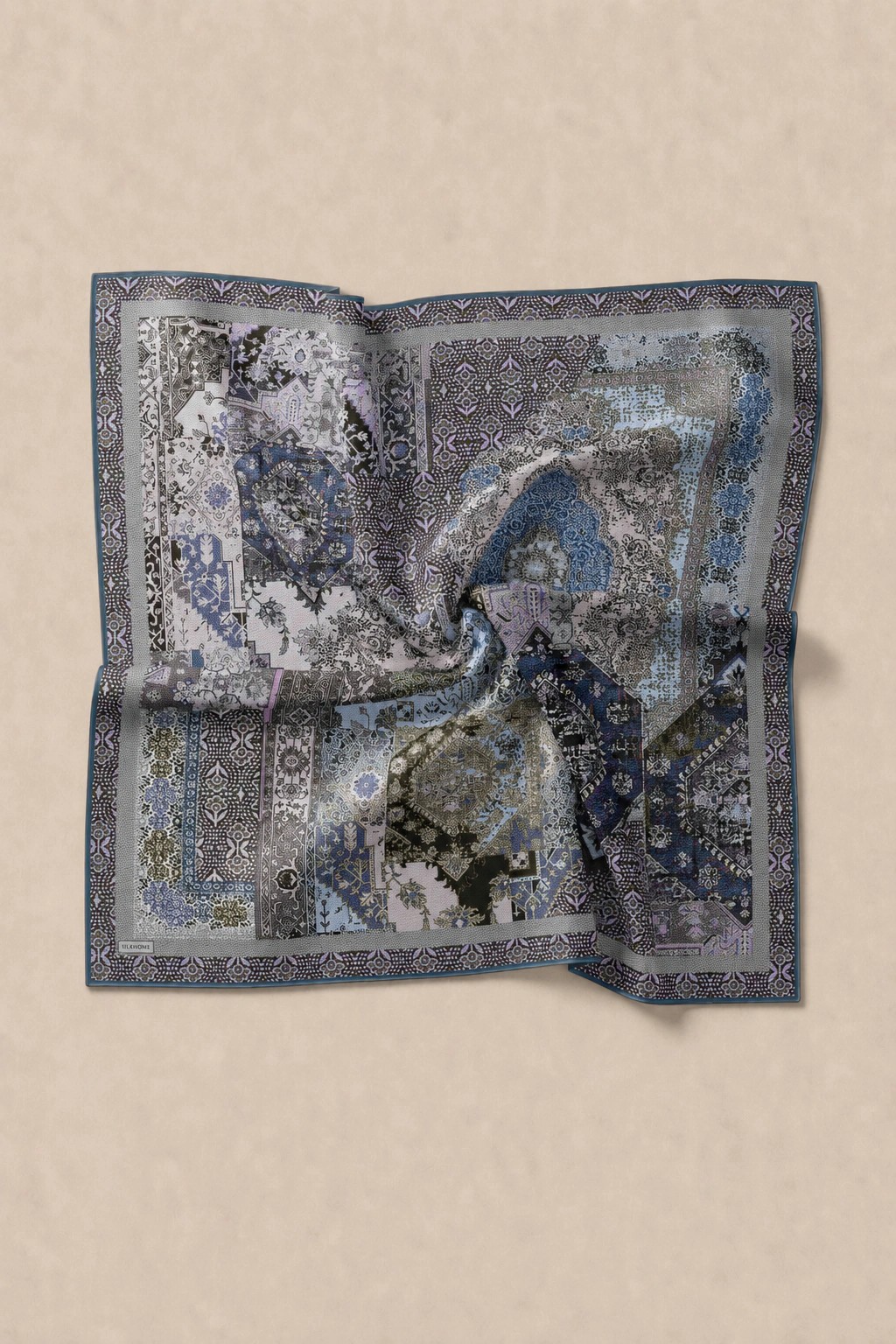 Monare Silkhome Eşarp - Etnik Patchwork - Gri Mavi 3